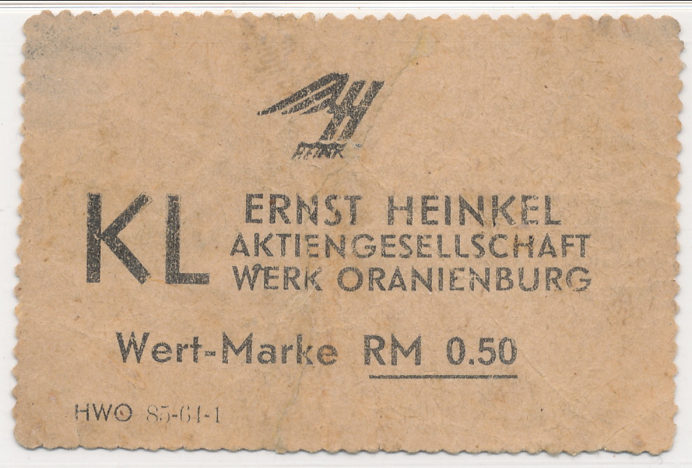 Ernst Heinkel Camp Money Notes & Tokens