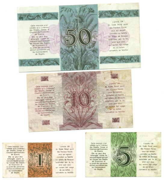 1, 5, 10, and 50 Francs