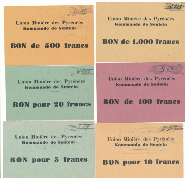  5, 10, 20, 100, 500, and 1000 Francs