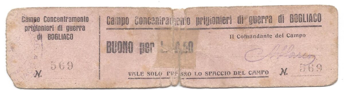 note from Campo Concentramento P.G. 32 Bogliaco